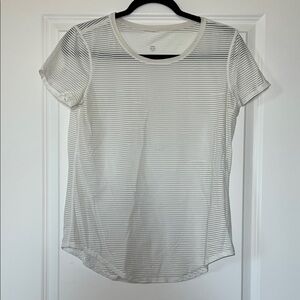 Lululemon Athletica Cream Striped Short Sleeve Tee